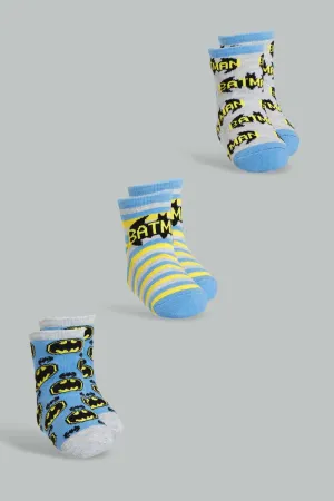 Blue And Grey Batman Sock Set For Boys (Pack of 3)