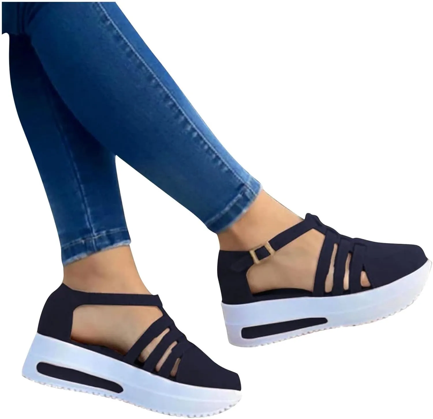 Closed Toe Sandals Women Womens Sandals Summer Casual Closed Toe Hollow Strappy Flat Sandals Buckle Strap Sandals
