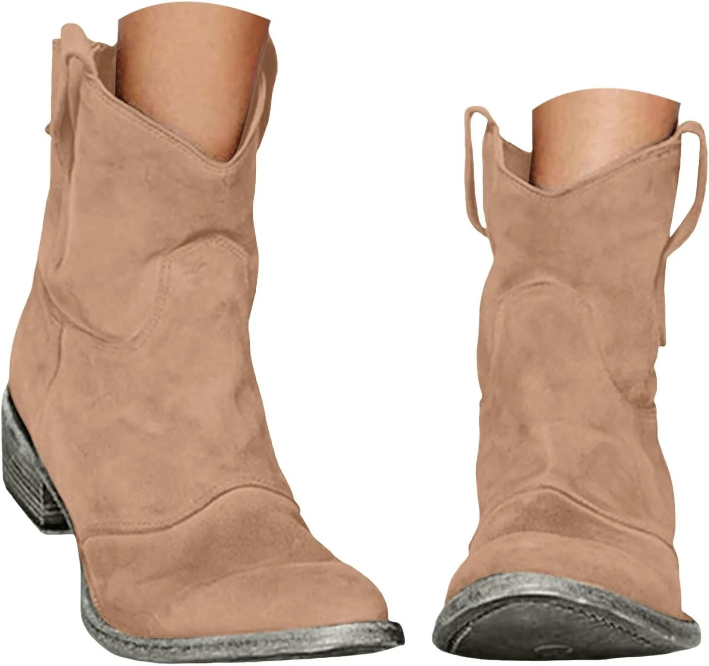 Cowboy Boots for Women Retro Faux Suede Modern Western Embroidered Chunky Heel Pointed Toe Ankle Booties Pull-Up Zipper Fall