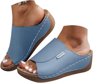 Eduavar Sandals for Women 2025 Casual Comfortable Arch Support Sandals Summer Orthotic Leather Platform Slip on Slippers