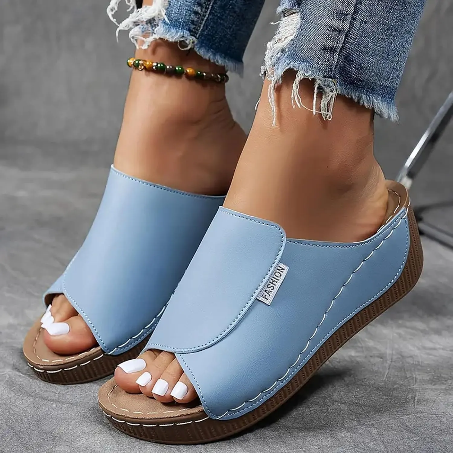 Eduavar Sandals for Women 2025 Casual Comfortable Arch Support Sandals Summer Orthotic Leather Platform Slip on Slippers