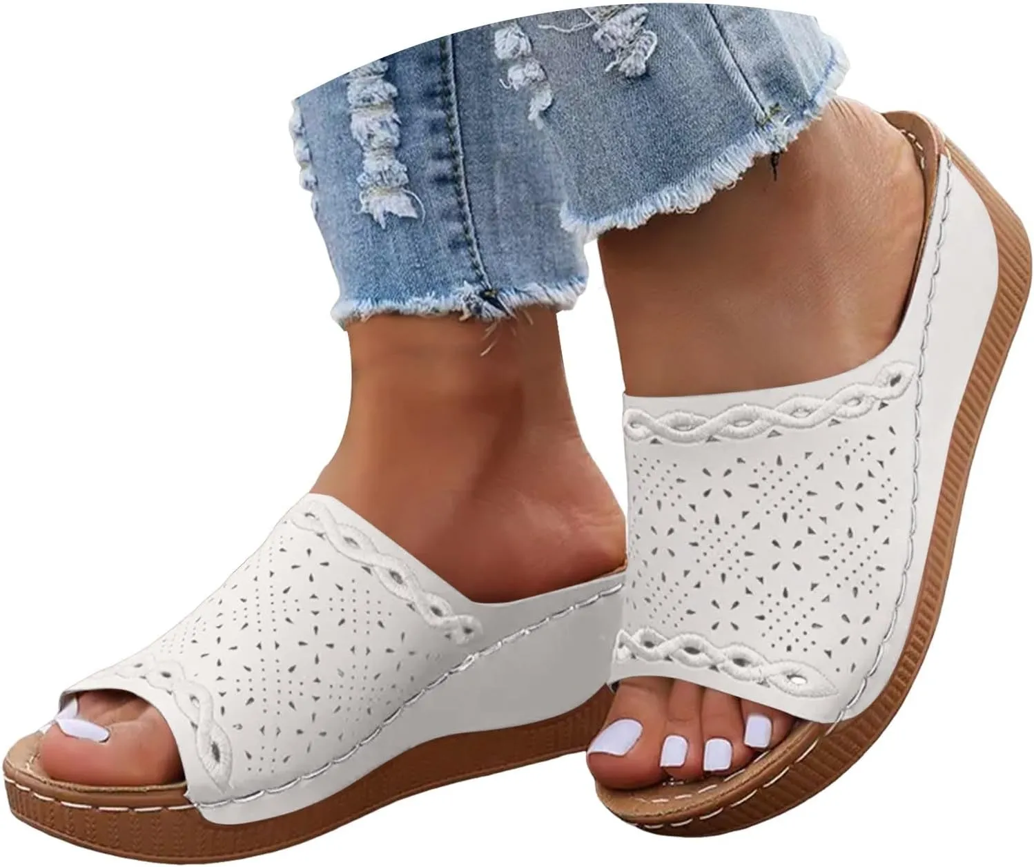 Eduavar Sandals for Women 2025 Casual Comfortable Arch Support Sandals Summer Orthotic Leather Platform Slip on Slippers
