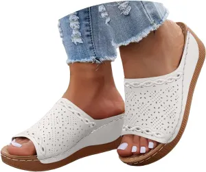 Eduavar Sandals for Women 2025 Casual Comfortable Arch Support Sandals Summer Orthotic Leather Platform Slip on Slippers