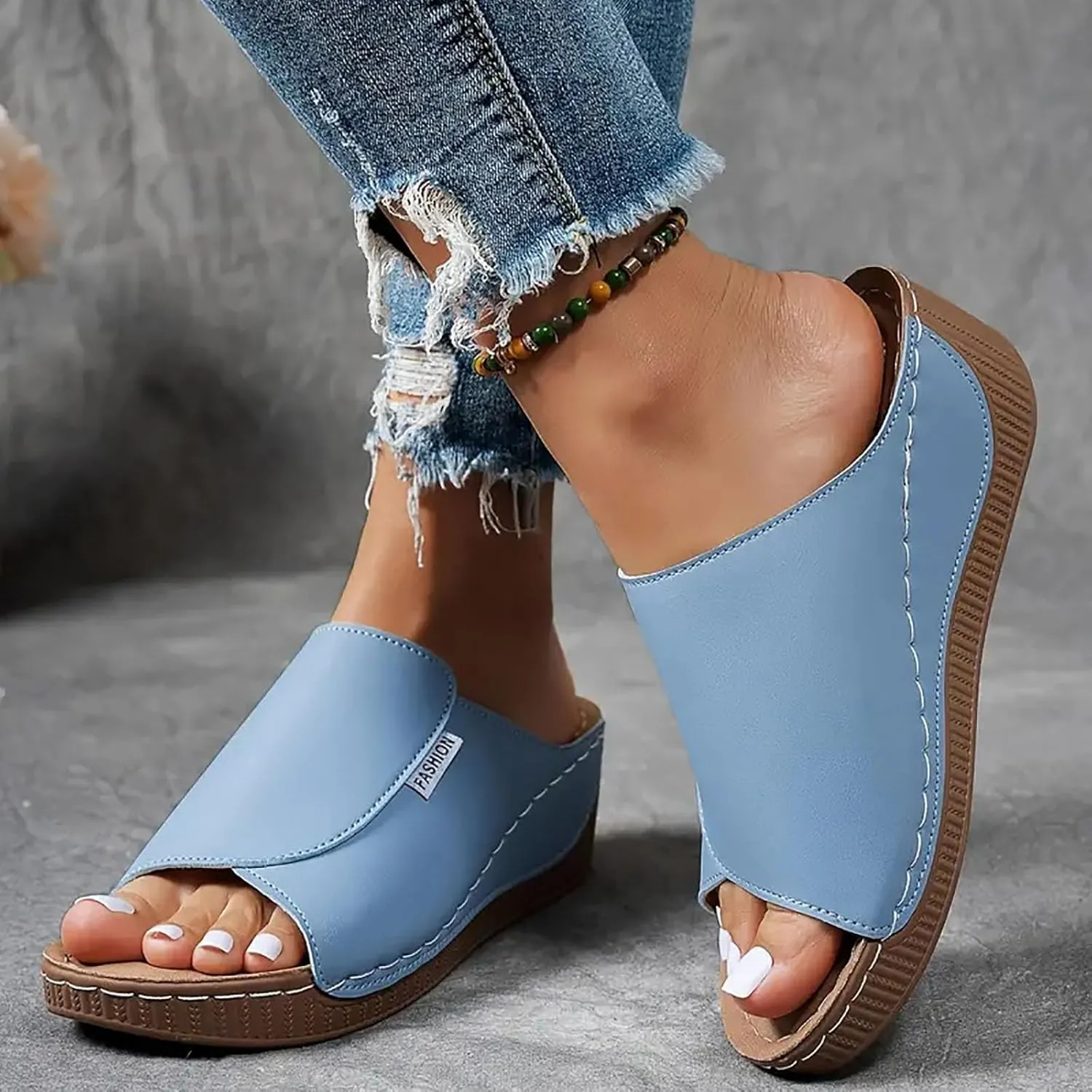 Eduavar Sandals for Women 2025 Casual Comfortable Arch Support Sandals Summer Orthotic Leather Platform Slip on Slippers