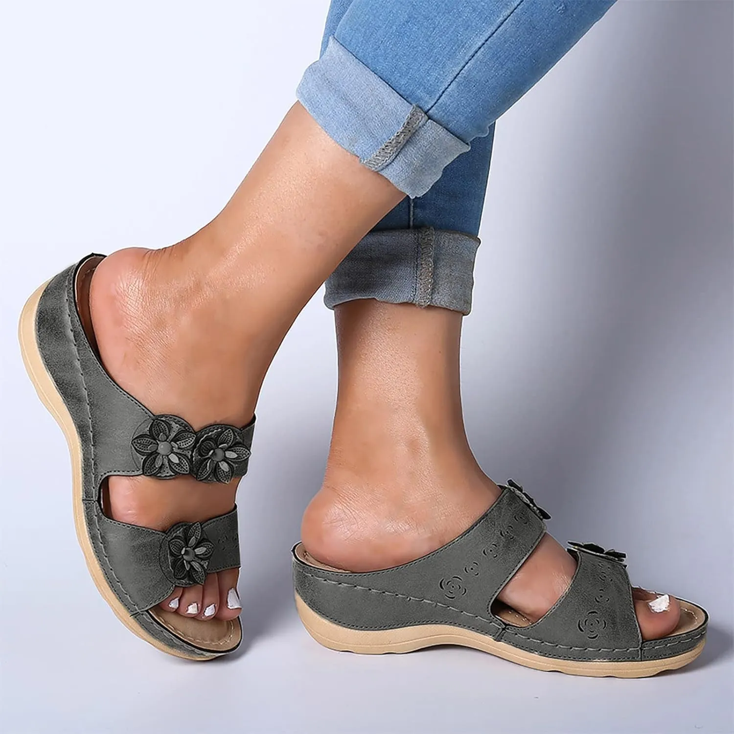 Eduavar Sandals for Women Casual Summer, Women Sandals Dressy Wedge Sandals with Arch Support Anti-Slip Comfy Sandal
