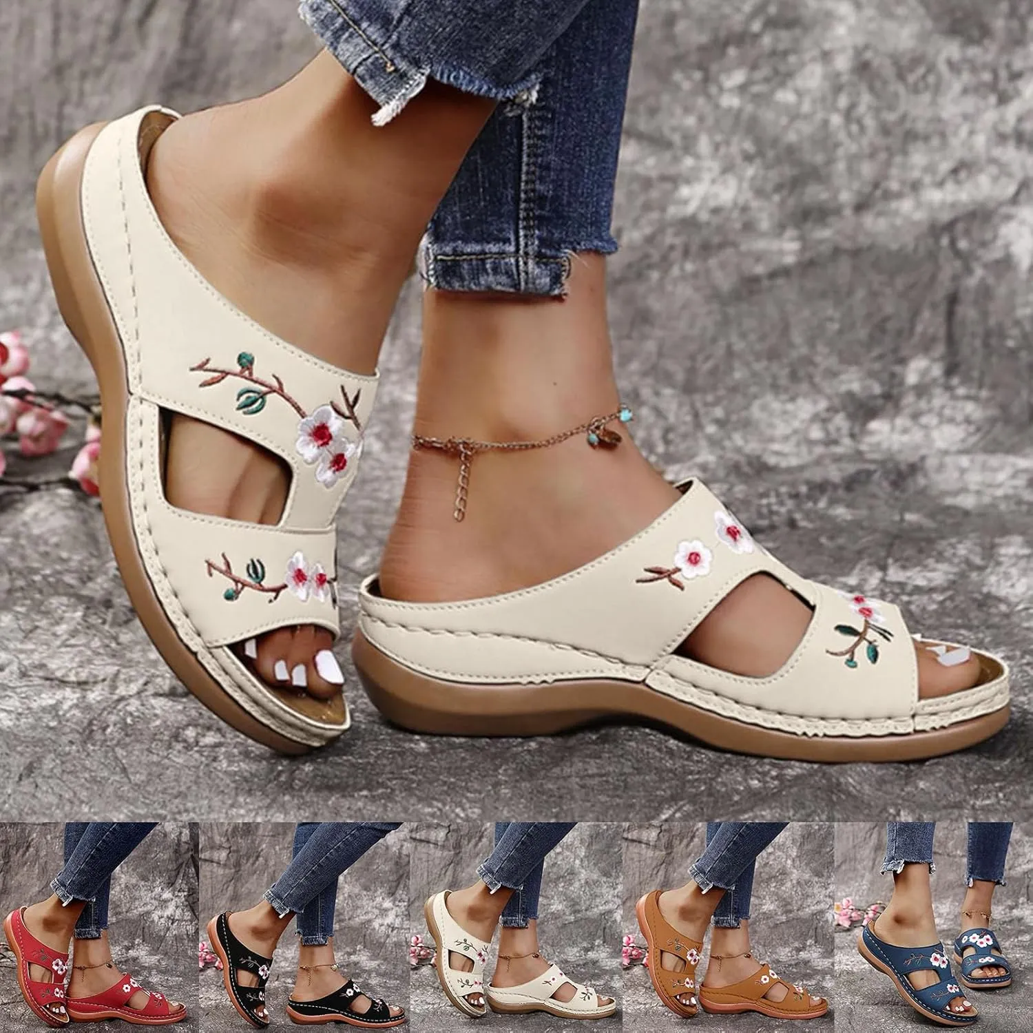 Eduavar Womens Sandals Summer Fashion Orthotic Soft Slip On Lightweight Athletic Yoga Mat Cushion Sandals Summer Beach Shoes