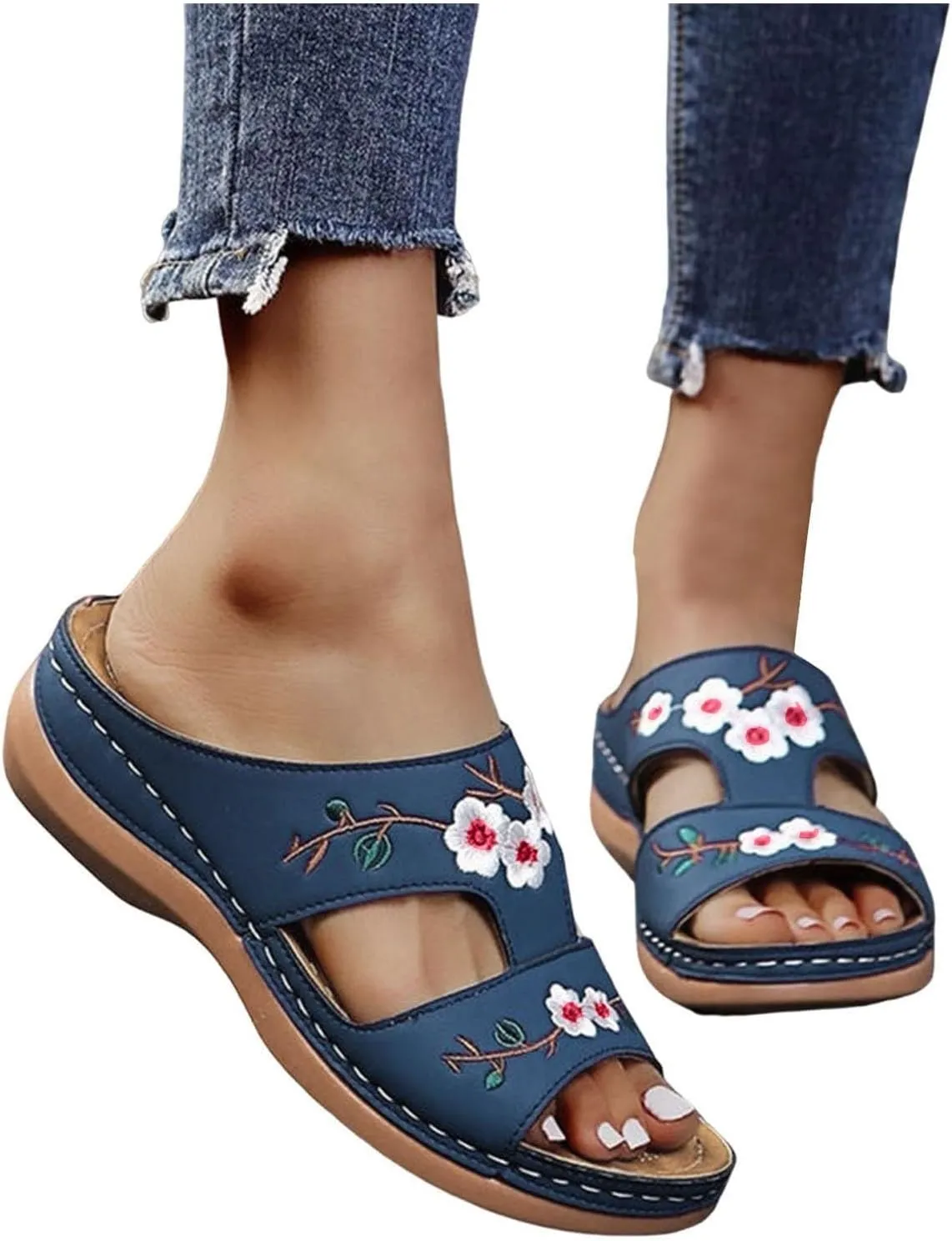 Eduavar Womens Sandals Summer Fashion Orthotic Soft Slip On Lightweight Athletic Yoga Mat Cushion Sandals Summer Beach Shoes
