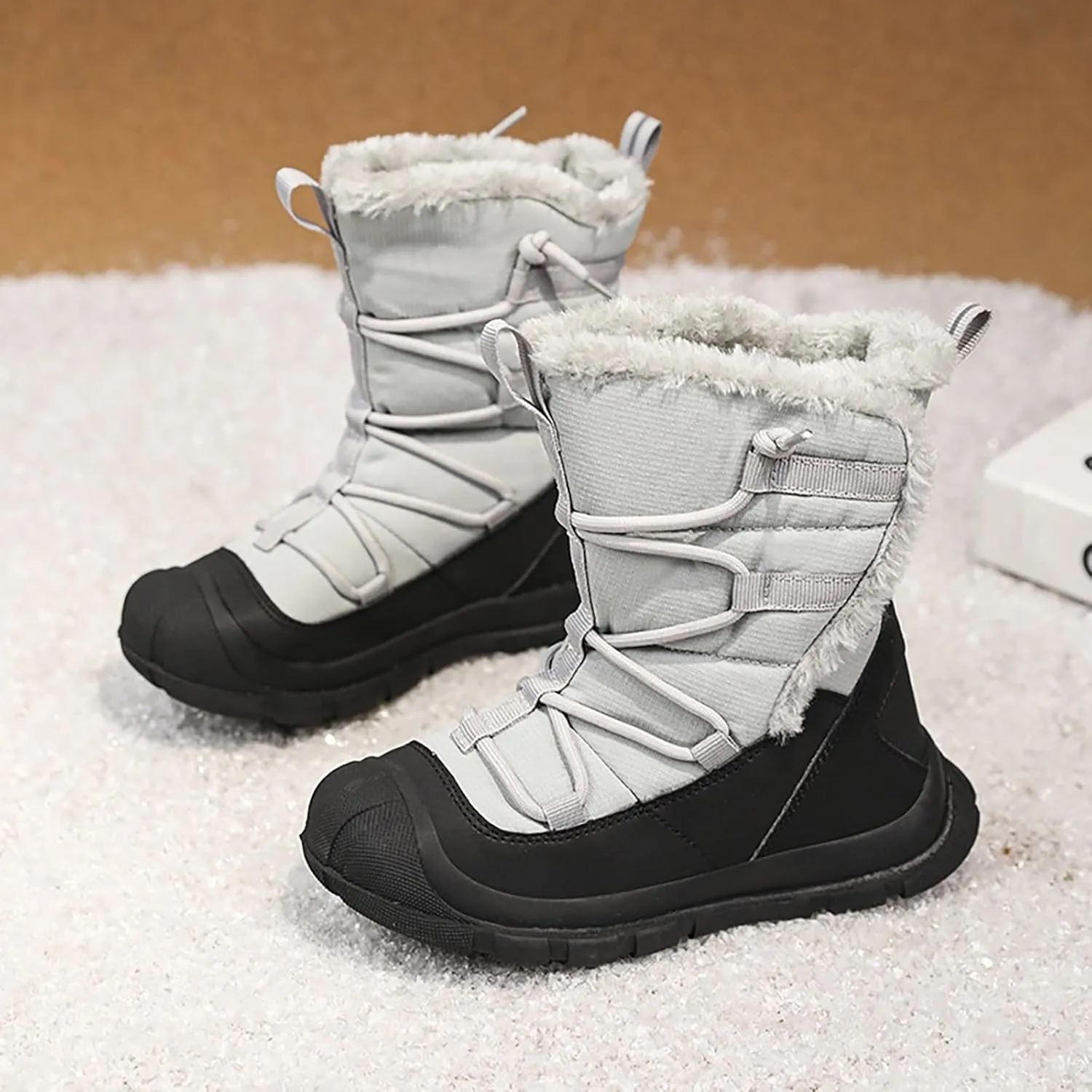 Girl Winter Boots Cozy Faux Fur Anti-Slip Snow Boots Lace Up Comfort Stylish Ankle Booties for Cold Weather