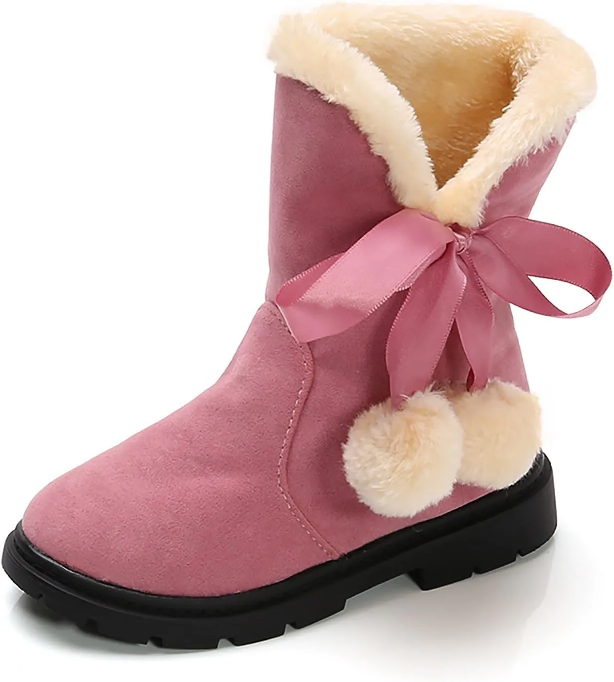 Girls Winter  Boots Mid-Calf Bowknot Booties Kids Lightweight Warm Plush Soft Velvet Girls Fancy Boots