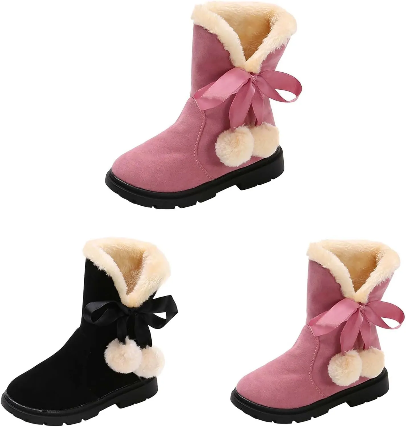 Girls Winter  Boots Mid-Calf Bowknot Booties Kids Lightweight Warm Plush Soft Velvet Girls Fancy Boots