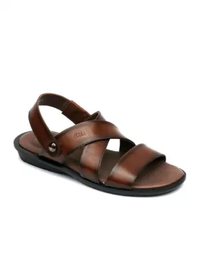 Hitz Men's Brown Leather Slip on Sandals