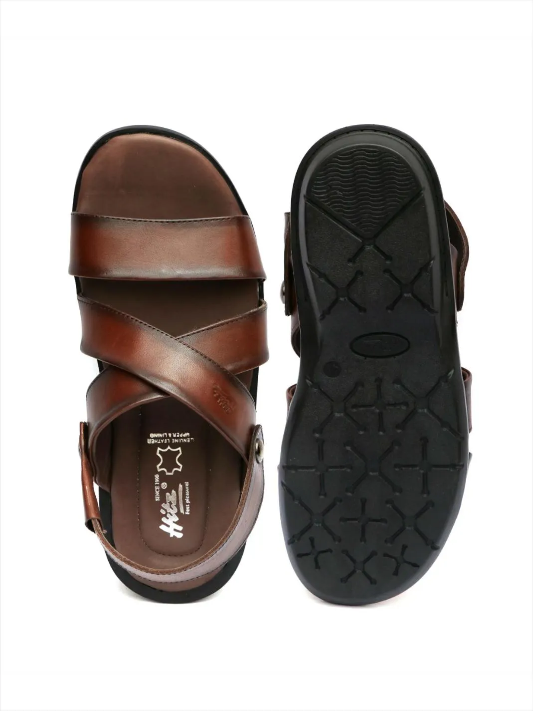 Hitz Men's Brown Leather Slip on Sandals