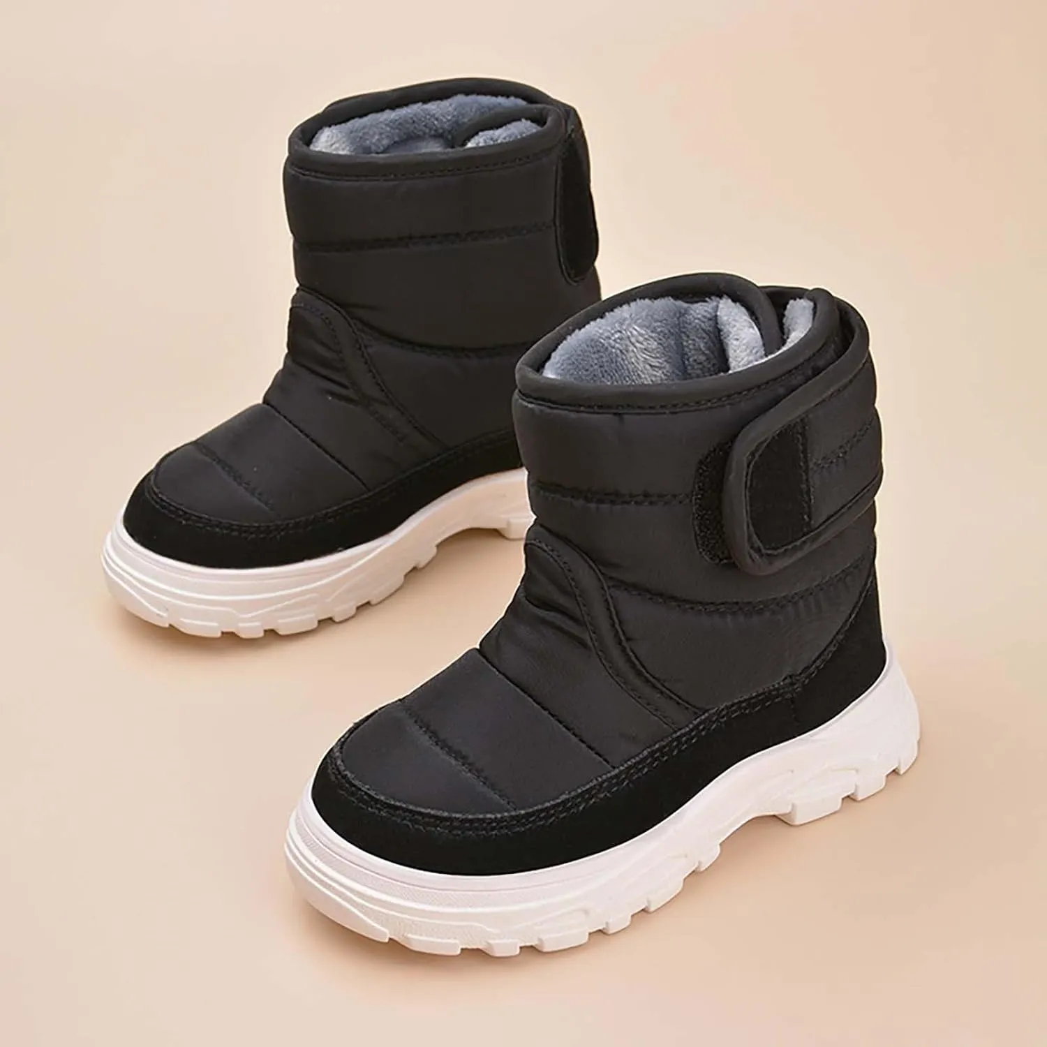 Insulated Snow Shoes For Boy Winter Walking Shoes For Baby Non Slip Plush Lined Ankle Boots Waterproof Hiking Boots