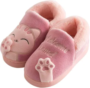Kids Cartoon Cat Plush House Slippers 2-10Years Boys Girls Cozy Memory Foam Slip on Home Slippers Bedroom Indoor Outdoor (Watermelon Red-7#, 4-4.5Years)