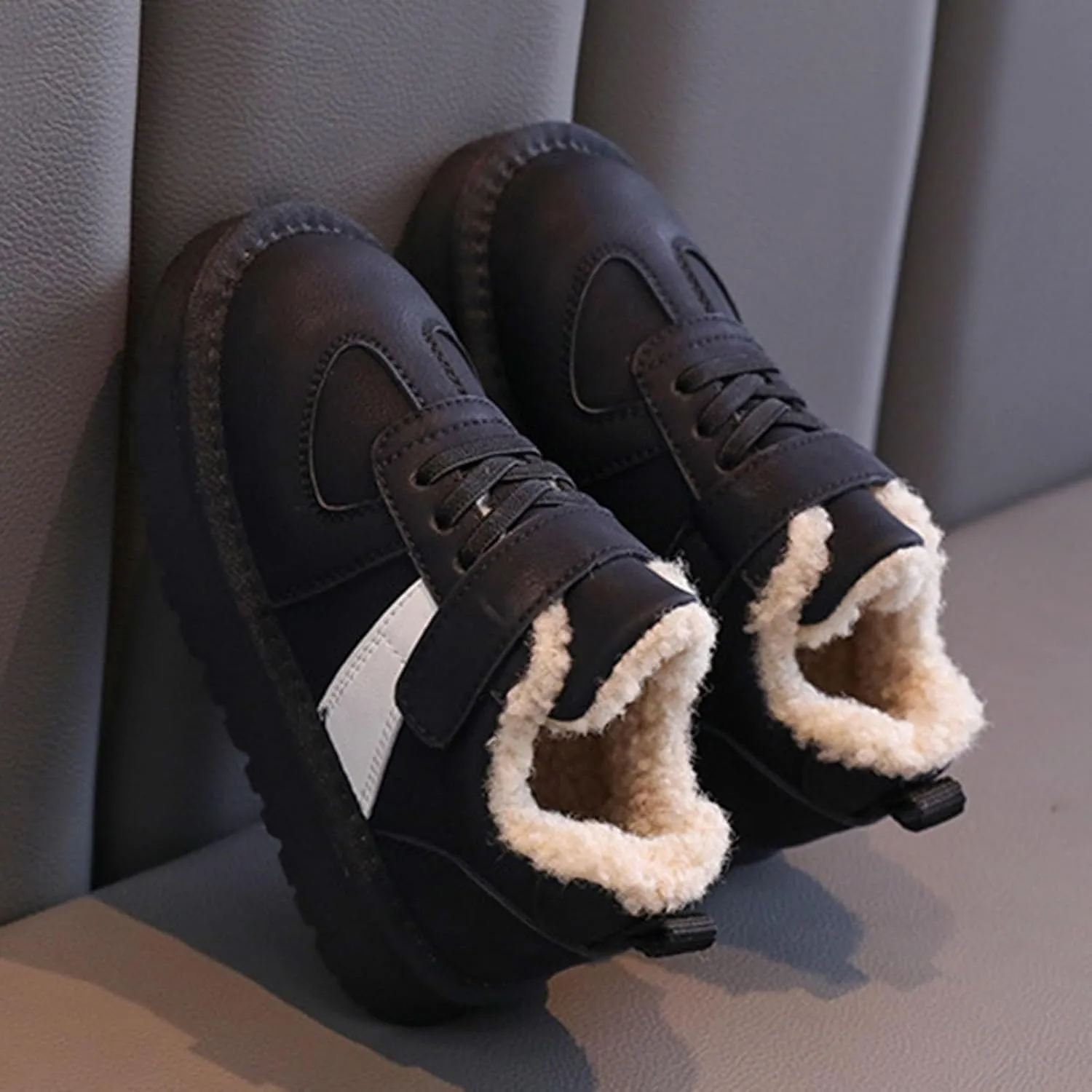 Kids Fleece Lined Sneakers Comfortable Cozy Warm Lightweight Non Slip Thick Athletic Walking 6c Boots for Toddler Girl