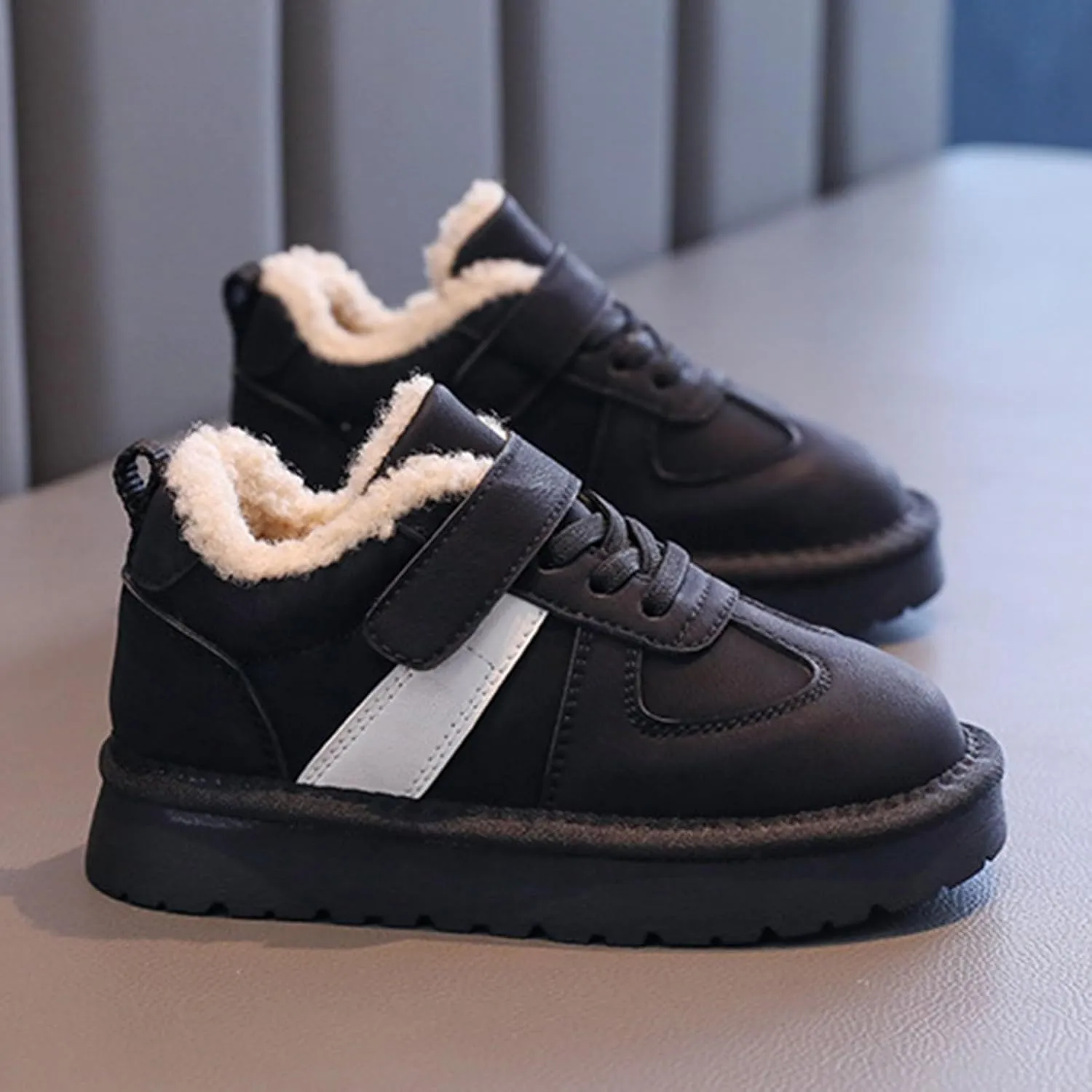 Kids Fleece Lined Sneakers Comfortable Cozy Warm Lightweight Non Slip Thick Athletic Walking 6c Boots for Toddler Girl