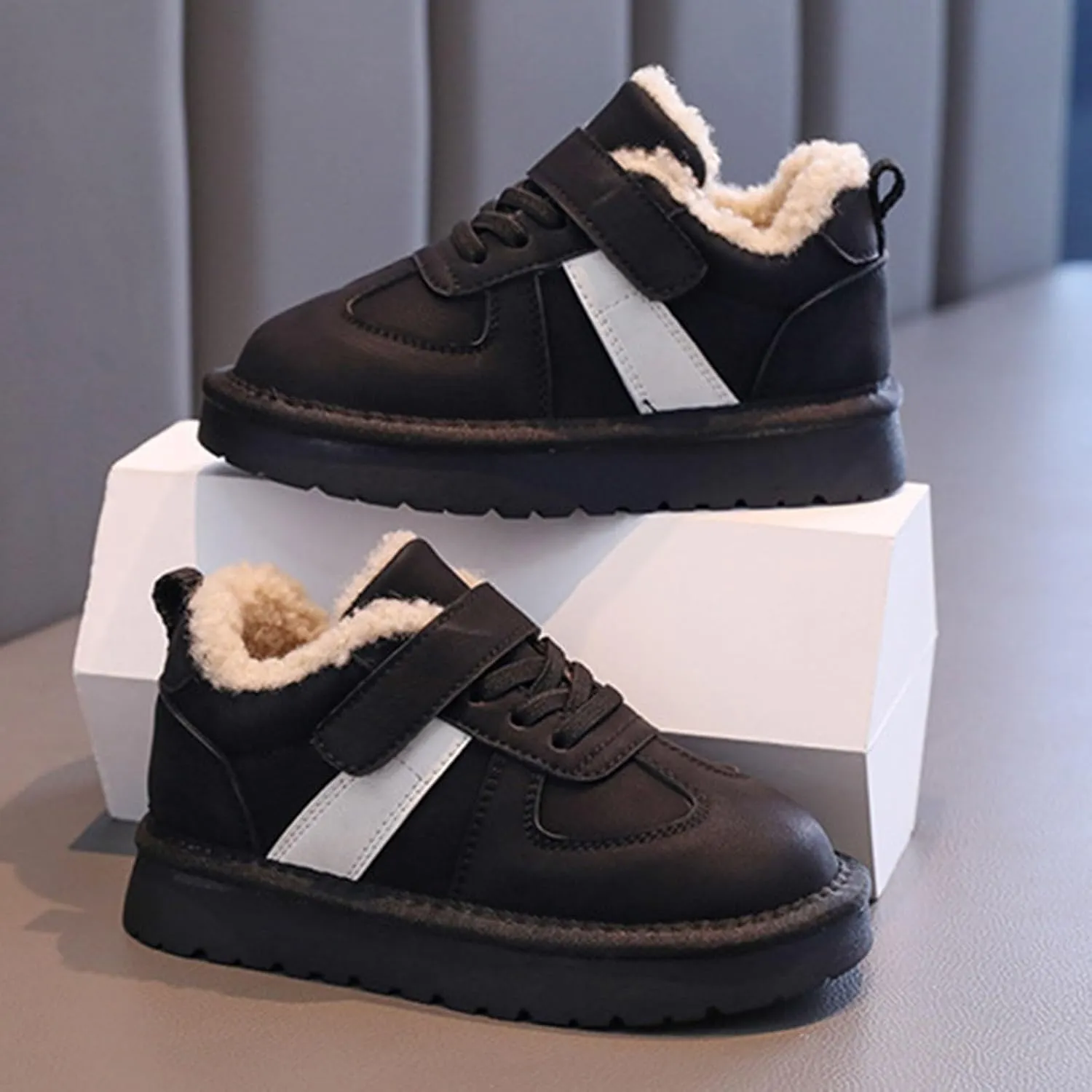 Kids Fleece Lined Sneakers Comfortable Cozy Warm Lightweight Non Slip Thick Athletic Walking 6c Boots for Toddler Girl