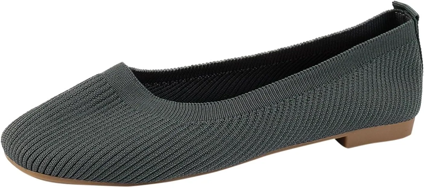 Ladies Fashion Solid Color Breathable Mesh Knitted Square Head Flat Bottom Casual Comfortable Dress Shoes for Women