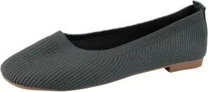 Ladies Fashion Solid Color Breathable Mesh Knitted Square Head Flat Bottom Casual Comfortable Dress Shoes for Women