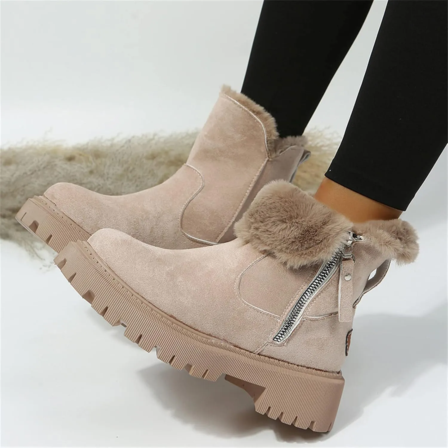 Ladmiple Snow Boots For Women Cute High Top Winter Ankle Booties Slip on Fur Lined Cold Weather Warm Mid Calf Walking Shoes