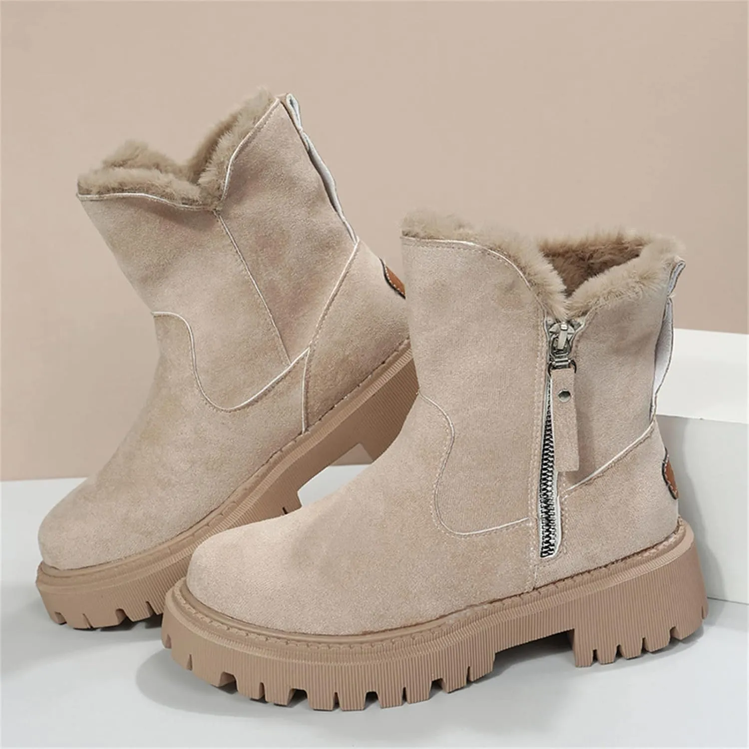 Ladmiple Snow Boots For Women Cute High Top Winter Ankle Booties Slip on Fur Lined Cold Weather Warm Mid Calf Walking Shoes