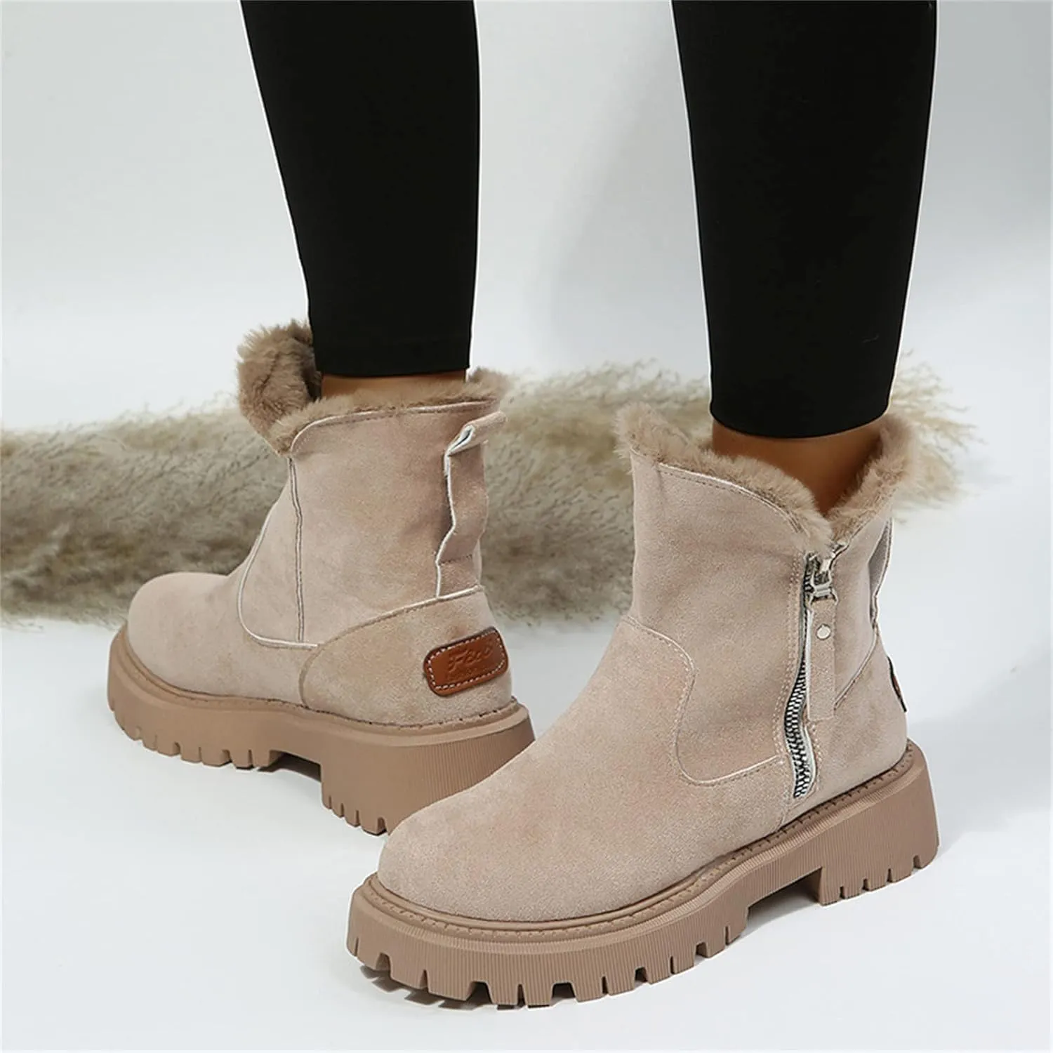 Ladmiple Snow Boots For Women Cute High Top Winter Ankle Booties Slip on Fur Lined Cold Weather Warm Mid Calf Walking Shoes