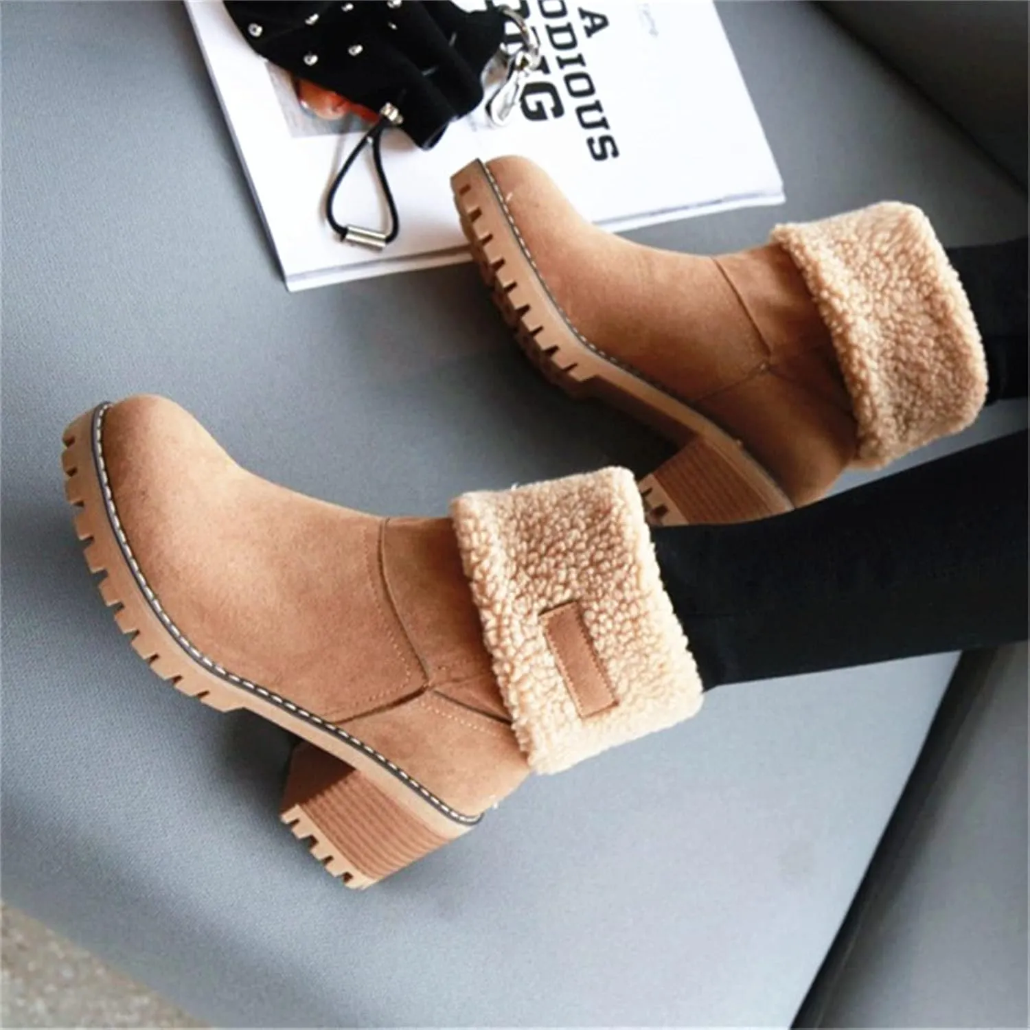 Ladmiple Winter Boots For Women 2023 Snow Ankle Booties Slip on Warm Comfortable Outdoor Fur Lined Thickening Walking Shoes