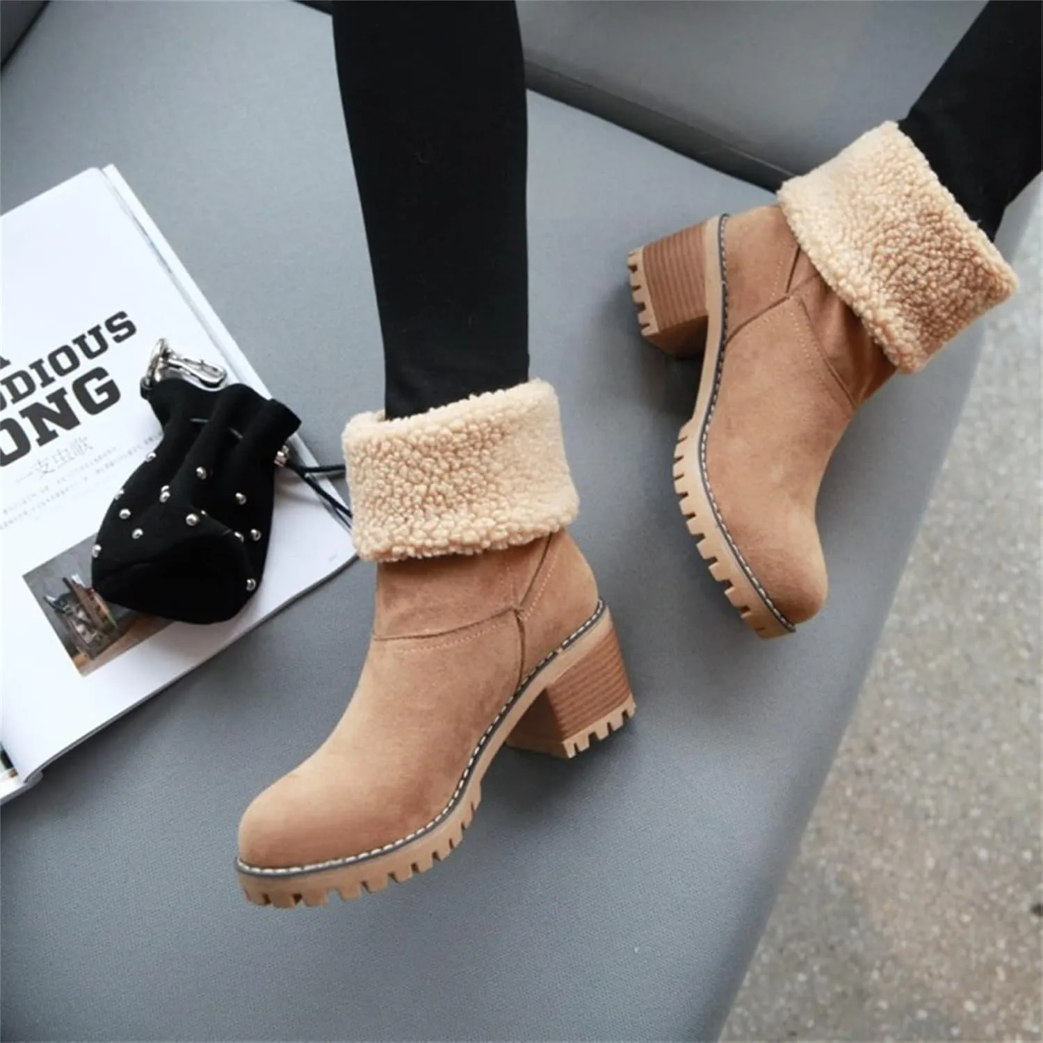 Ladmiple Winter Boots For Women 2023 Snow Ankle Booties Slip on Warm Comfortable Outdoor Fur Lined Thickening Walking Shoes