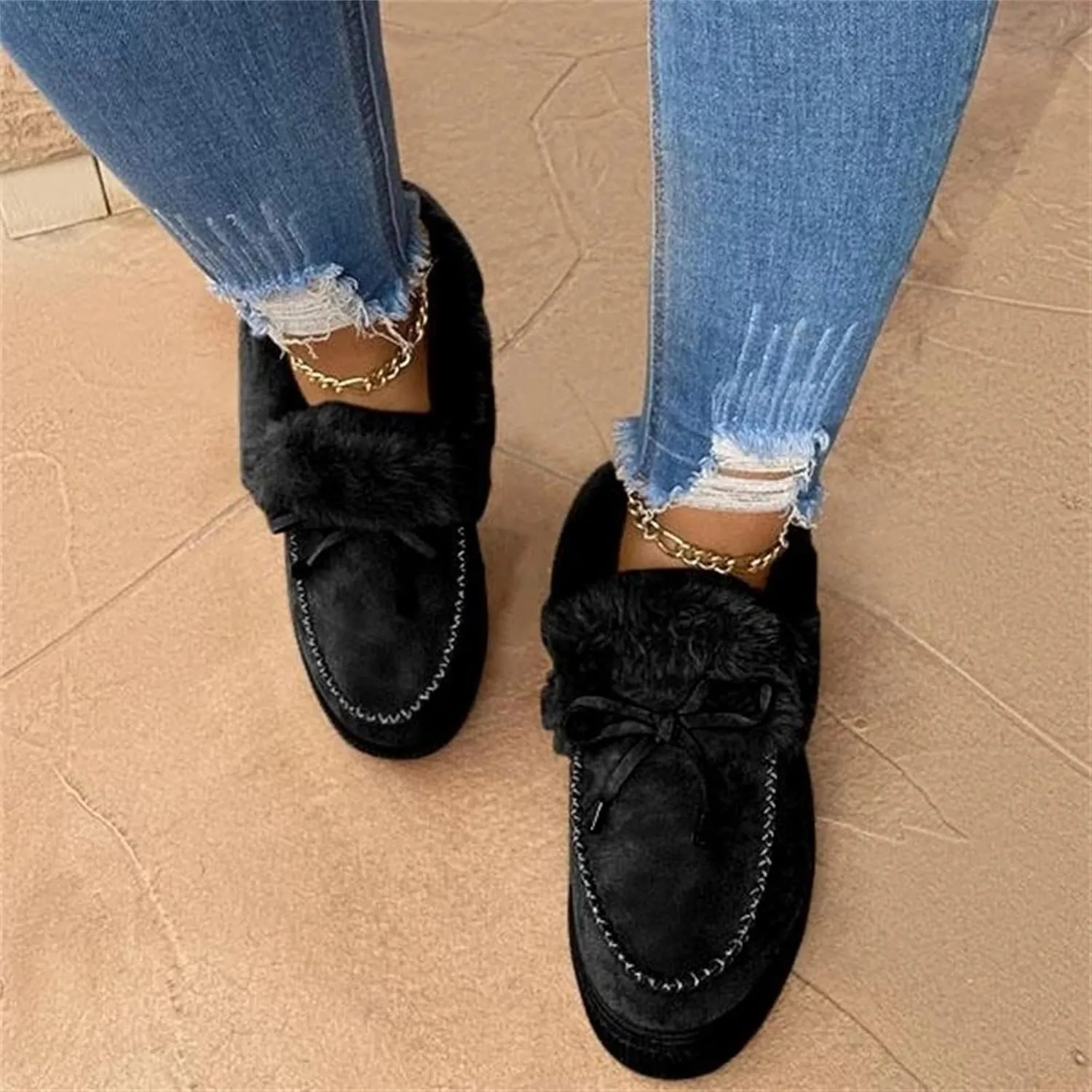 Ladmiple Winter Boots For Women Wide Width Snow Boots Warm Ankle Booties Slip On Outdoor Fur Lined Comfort Walking Shoes