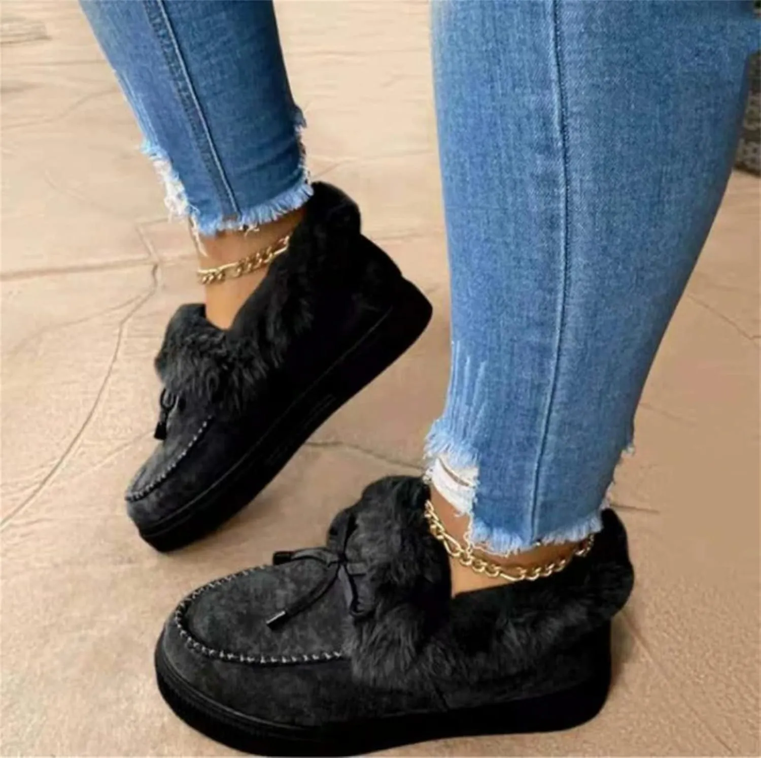 Ladmiple Winter Boots For Women Wide Width Snow Boots Warm Ankle Booties Slip On Outdoor Fur Lined Comfort Walking Shoes