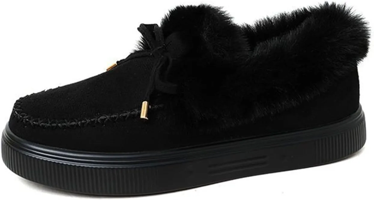 Ladmiple Winter Boots For Women Wide Width Snow Boots Warm Ankle Booties Slip On Outdoor Fur Lined Comfort Walking Shoes
