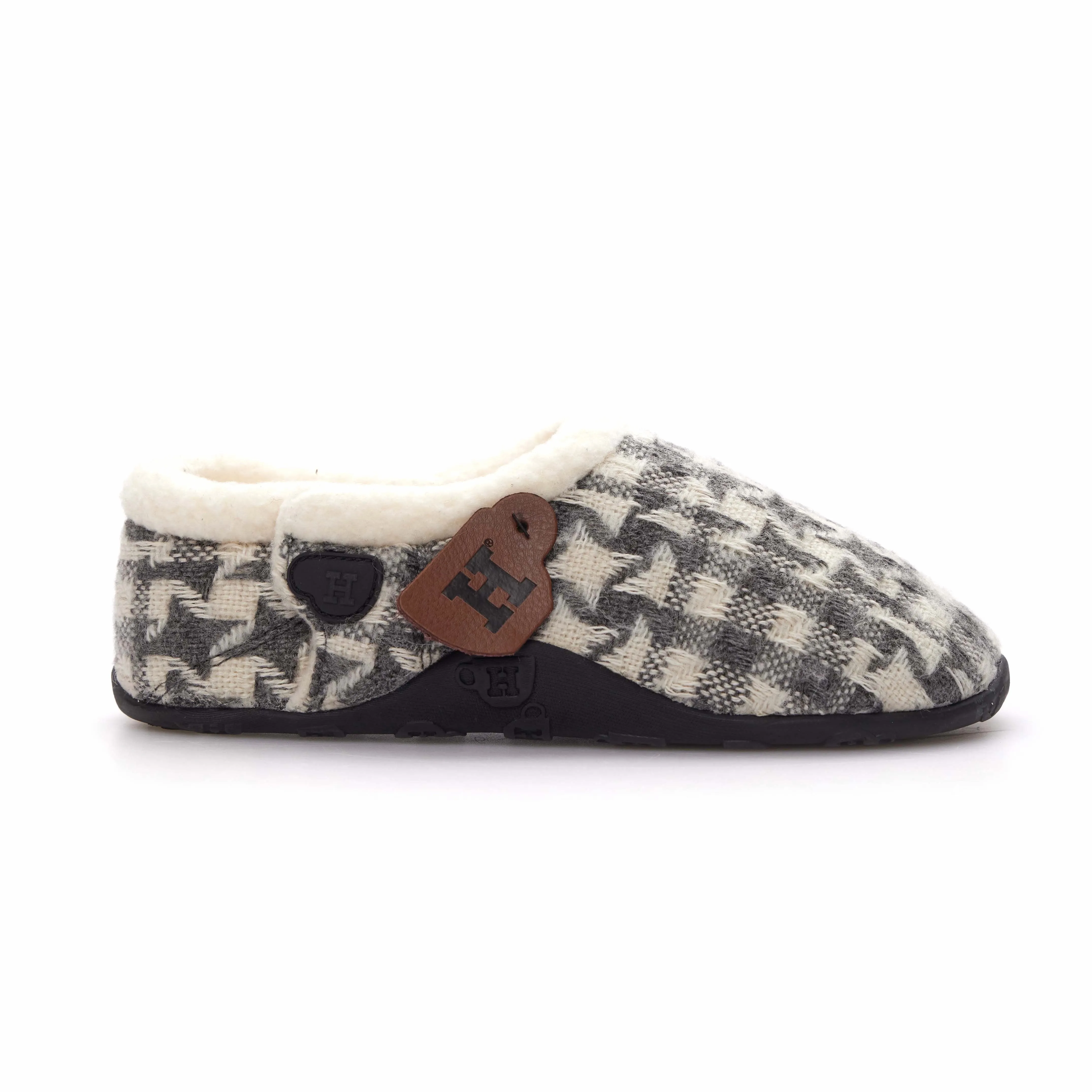 Martha - Grey & Cream Checked Patterned Women's Slippers