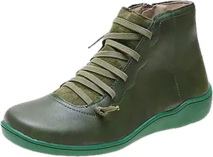 oiangi Comfortable Boots for Women 2022 Fall Vintage Slip on Round Toe Zipper Flat Ankle Booties Lightwight Casual Soft Sole Outdoor Ladies Shoes