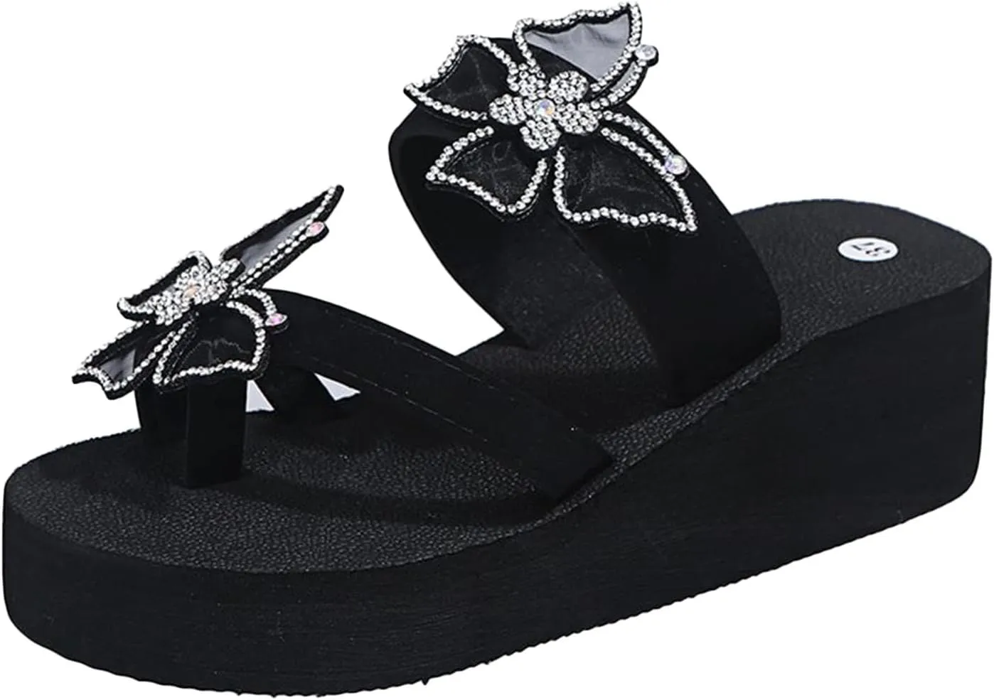 oiangi Splarkly Rhinestone Bow Sandals for Women Wedge Heel Platform Clip Toe Flip Flops Comfortable Casual Slip-on Open Toe Beach Shoes Slipper
