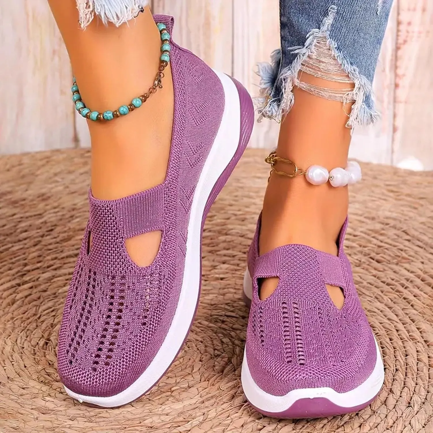 Orthopedic Shoes for Women Wide Width,Soft Mesh Ladies Sneakers Arch Support Loafers Hands Free Slip In Casual Shoes