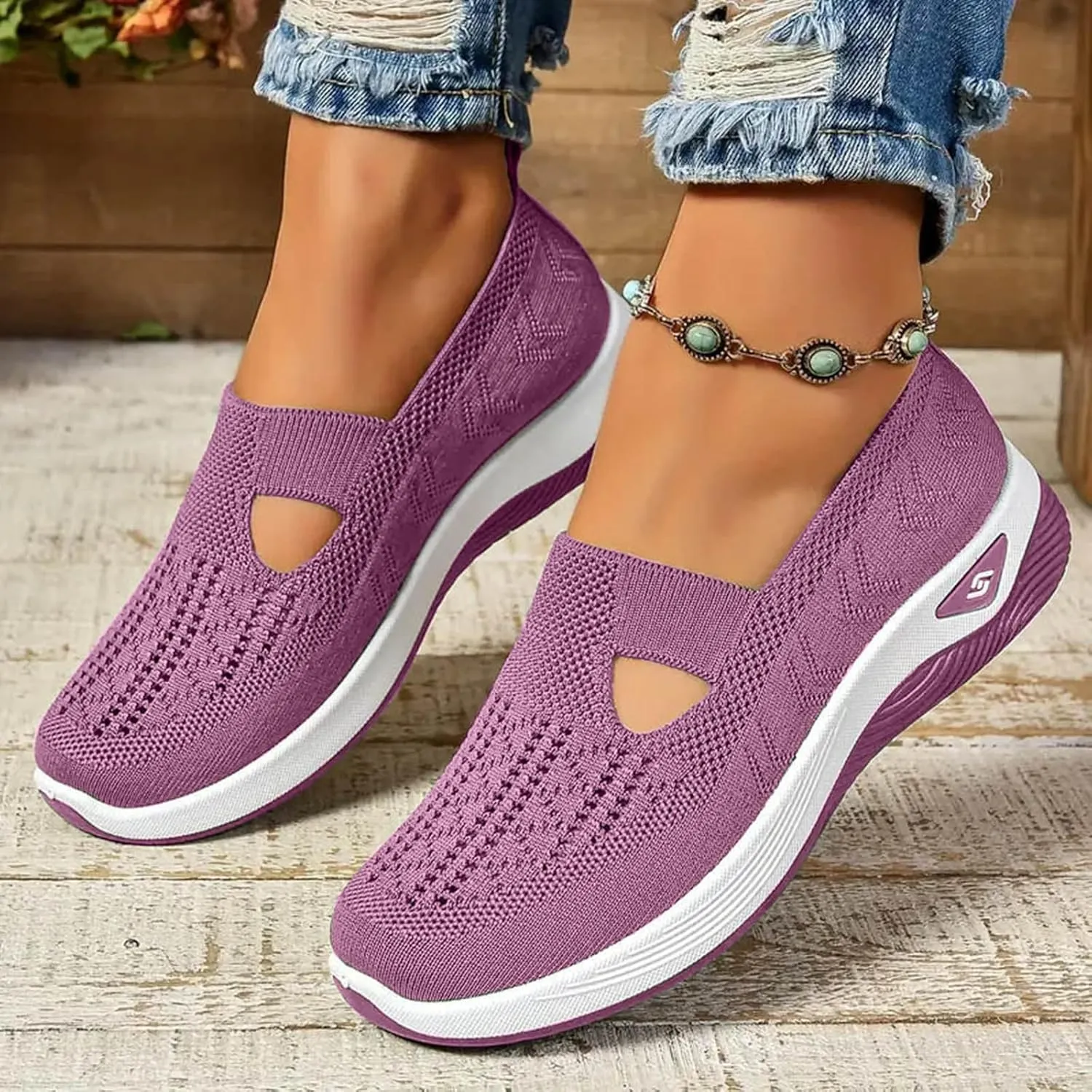 Orthopedic Shoes for Women Wide Width,Soft Mesh Ladies Sneakers Arch Support Loafers Hands Free Slip In Casual Shoes