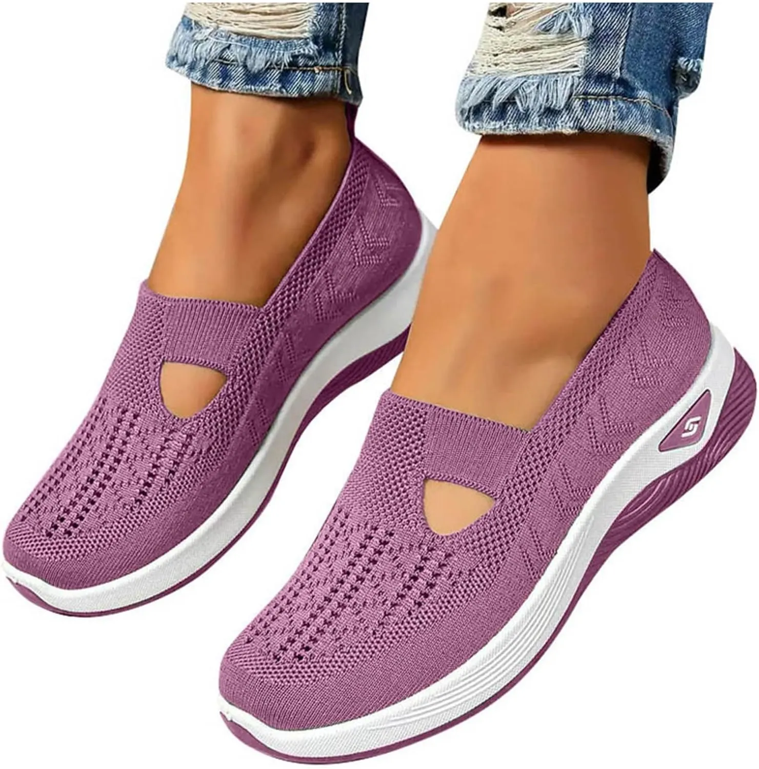 Orthopedic Shoes for Women Wide Width,Soft Mesh Ladies Sneakers Arch Support Loafers Hands Free Slip In Casual Shoes