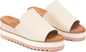Platform Slip on Espadrille Sandals for Women Wedges Open Toe Slides Women's Bohemia Sandals Slip on Mules Sandal Summer Beach Slippers (Beige,7 US)