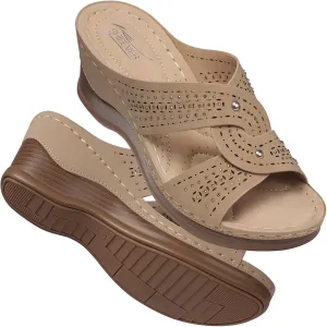 SHIBEVER Womens Sandals Wedge Comfortable: Orthopedic Wedge Sandalias Women - Slip on Platform Sandals