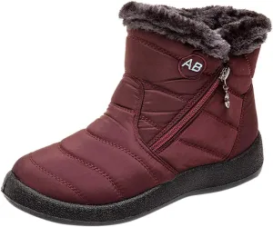 Snow Boots for Women Wide Width,Waterproof Winter Shoes Fur Lined Warm Boots Anti-slip Outdoor Walking Short Booties