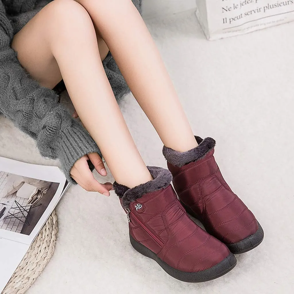 Snow Boots for Women Wide Width,Waterproof Winter Shoes Fur Lined Warm Boots Anti-slip Outdoor Walking Short Booties