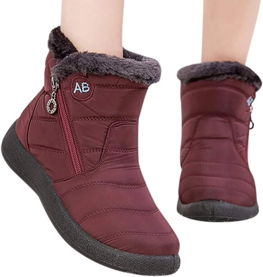 Snow Boots for Women Wide Width,Waterproof Winter Shoes Fur Lined Warm Boots Anti-slip Outdoor Walking Short Booties