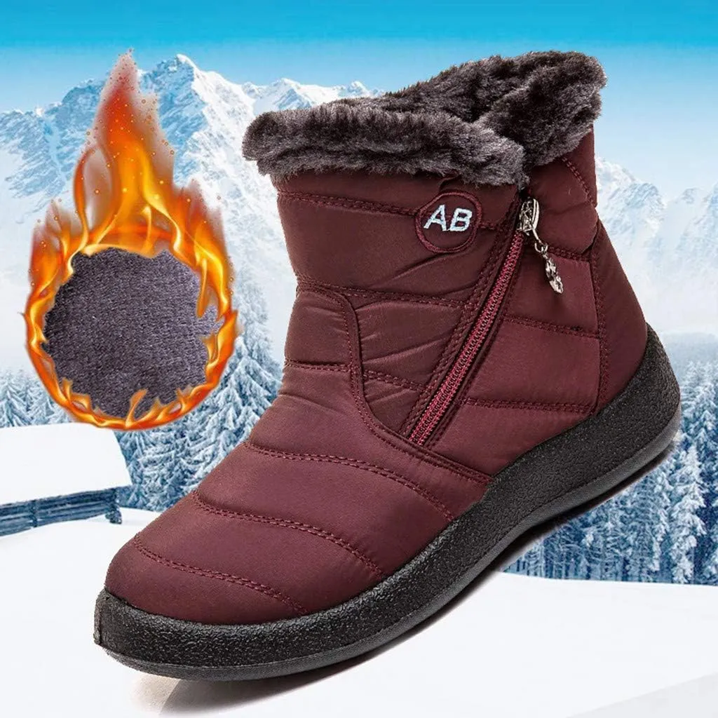 Snow Boots for Women Wide Width,Waterproof Winter Shoes Fur Lined Warm Boots Anti-slip Outdoor Walking Short Booties