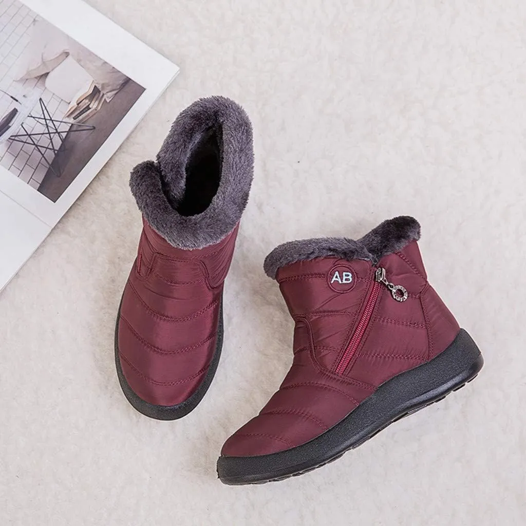 Snow Boots for Women Wide Width,Waterproof Winter Shoes Fur Lined Warm Boots Anti-slip Outdoor Walking Short Booties