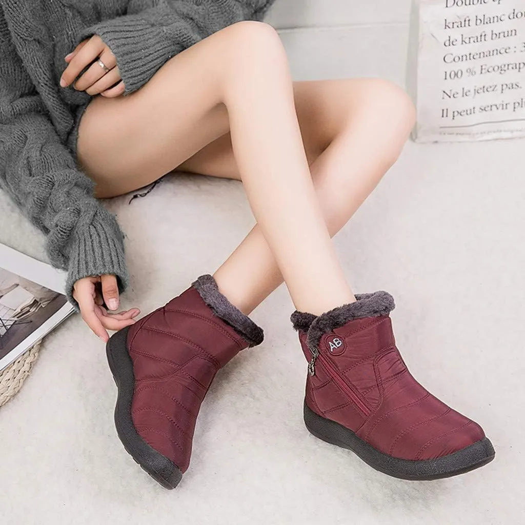 Snow Boots for Women Wide Width,Waterproof Winter Shoes Fur Lined Warm Boots Anti-slip Outdoor Walking Short Booties