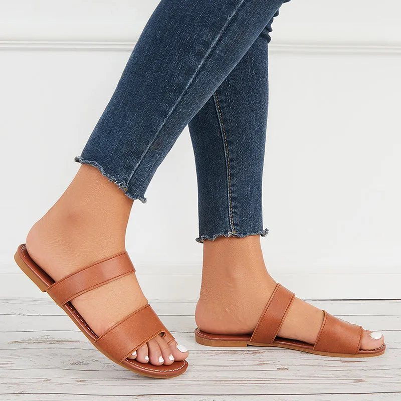 Sohiwoo Women Clip Toe Slide Sandals Slip On Flat Toe Ring Beach Slippers