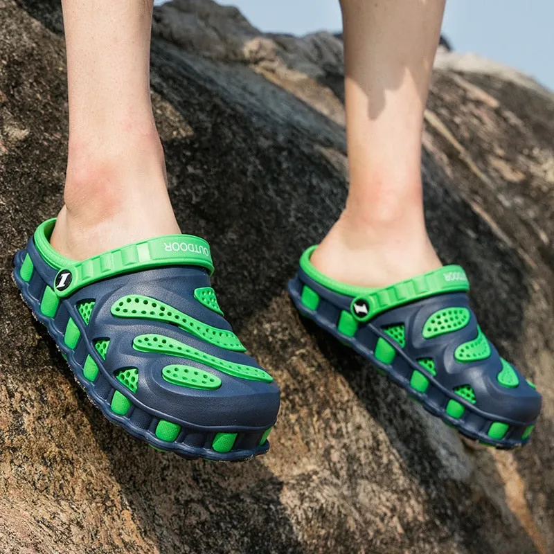 Summer Green Men Clogs Sandals Big Size 46 Hollow Beach Men's Garden Shoes Comfort Lightweight Flip Flops For Men sandalia