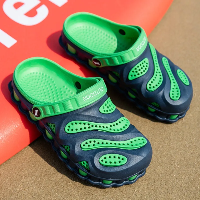 Summer Green Men Clogs Sandals Big Size 46 Hollow Beach Men's Garden Shoes Comfort Lightweight Flip Flops For Men sandalia