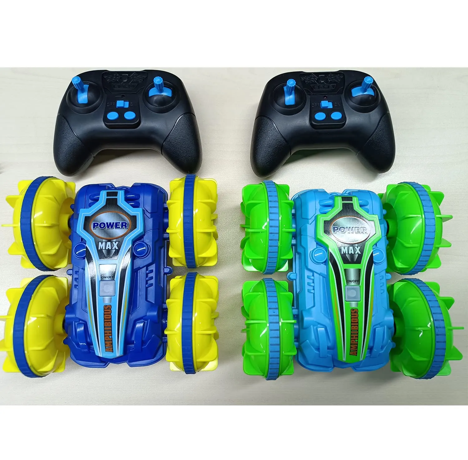 WHIZMAX 2 Pack Amphibious Remote Control Cars Blue Green