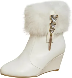 Winter Boots for Women 2024 New Comfortable Mid Chunky Heel Warm Fur Lined Boots Chunky Knee High Cowboy Chelsea Western Pull